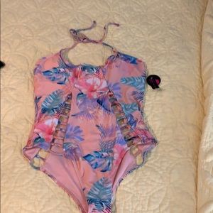 One piece swimsuit with front and back cut outs